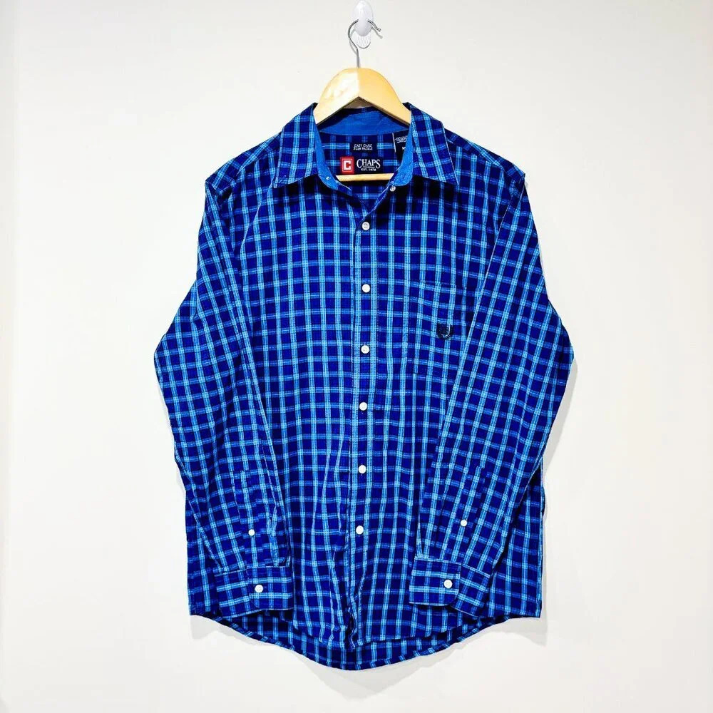 CHAPS – Blue & purple plaid button-down‎ shirt •